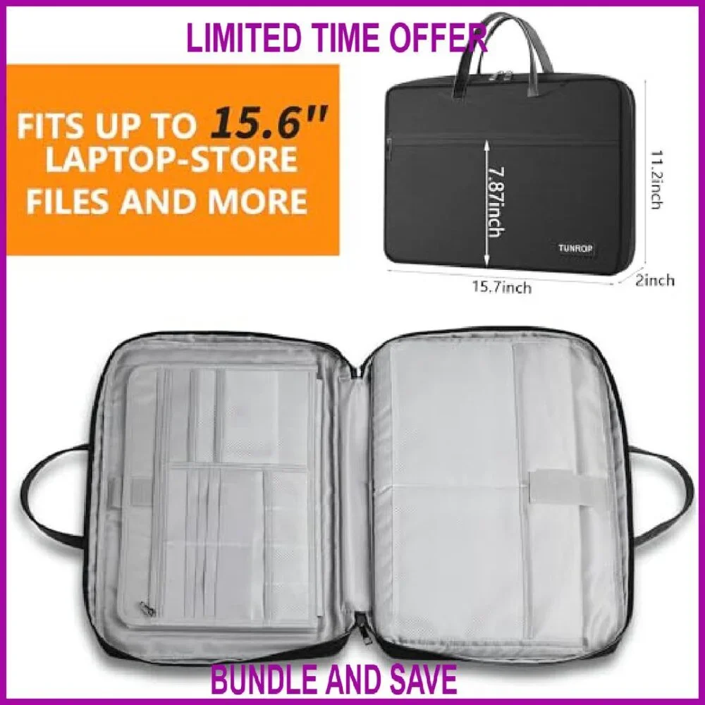 15.6 Inch Laptop Bag with 13 Pockets Water-Repellent Fabric Durable Case